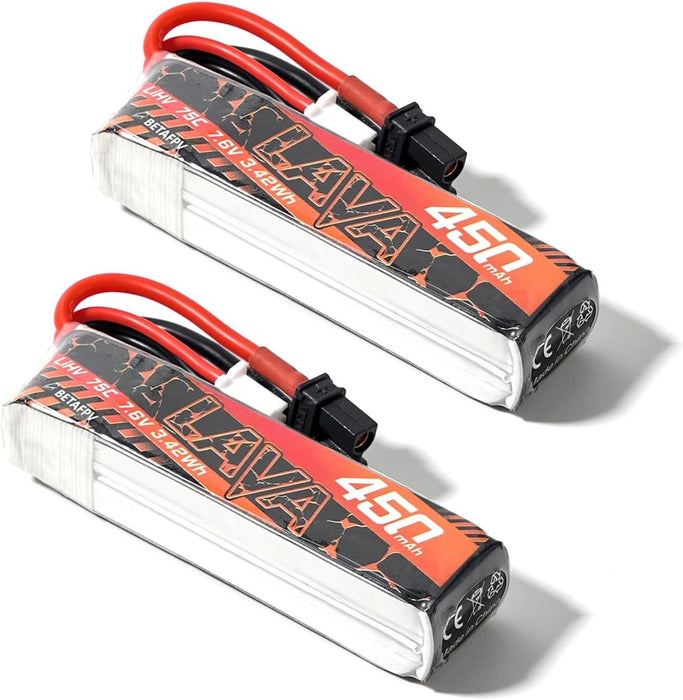 BETAFPV Lava 450mAh 2S 7.6V LiHV 75C FPV Lipo Battery with XT30 Connector, Recha