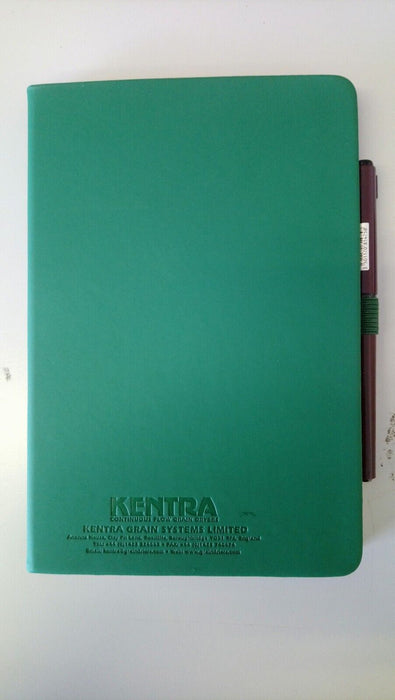 Kentra branded Plain Green A5 Lined Hardback Notebook with Pen