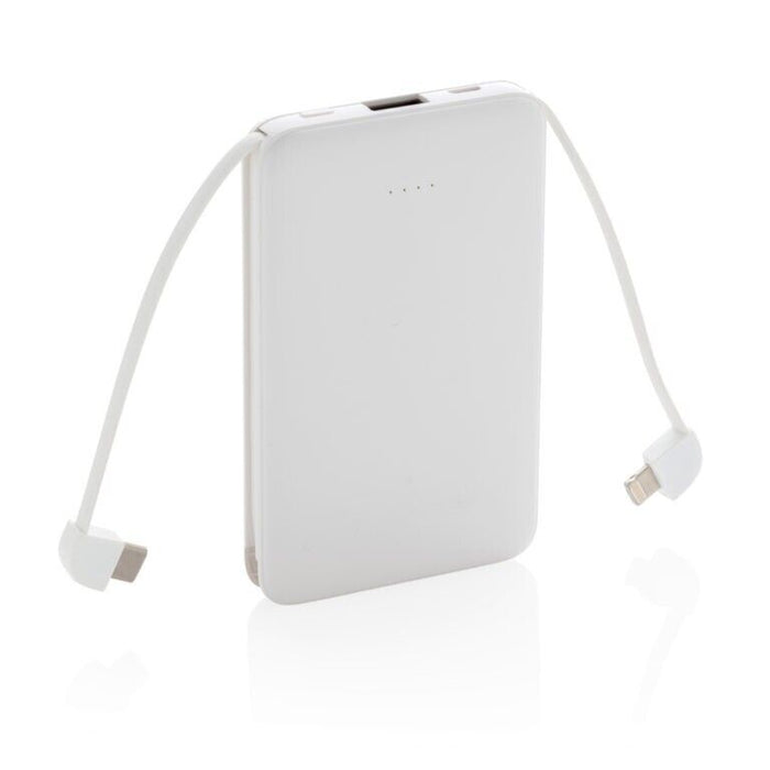 5000 mAh Pocket Powerbank with integrated cables,white