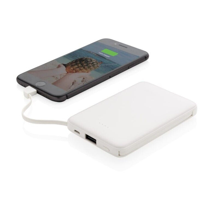 5000 mAh Pocket Powerbank with integrated cables,white