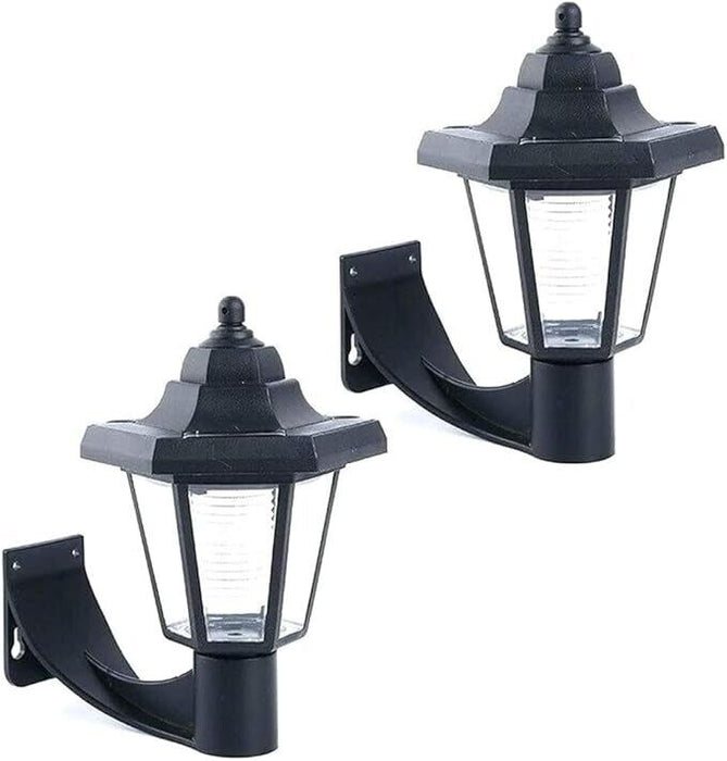 Garden Mile® Set of 2 Victorian Style Solar Powered Wall Lanterns Black Outdoor