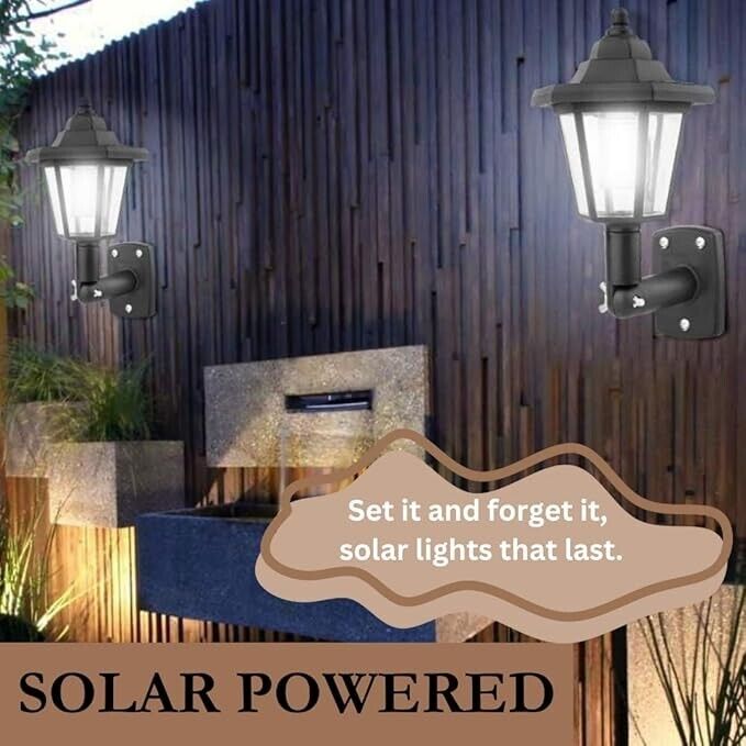 Garden Mile® Set of 2 Victorian Style Solar Powered Wall Lanterns Black Outdoor