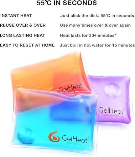 5 x GelHeat Instant Hand Warmers - Pack of 5 - Reusable Gel Click Heat Pads Blue