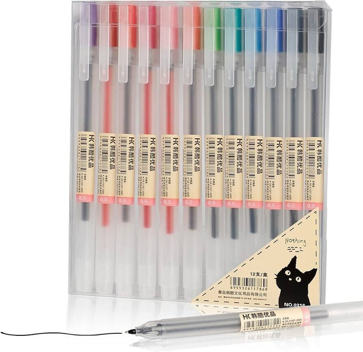 Premium 12 Gel Ink Pens, Fine Point Pens Ballpoint Pen 0.5mm for Japanese Office