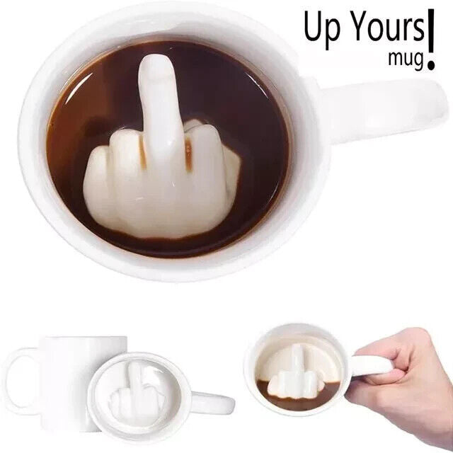 Up Yours Mug. Novelty Prank Joke Mug, Cup.