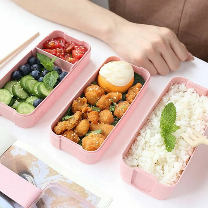 Lunch Box Bento Box 900ml 3Layer Wheat Straw Microwave Food Storage Container MK