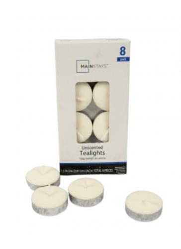 Mainstays 8 Unscented Tealights 3.81cm Diameter