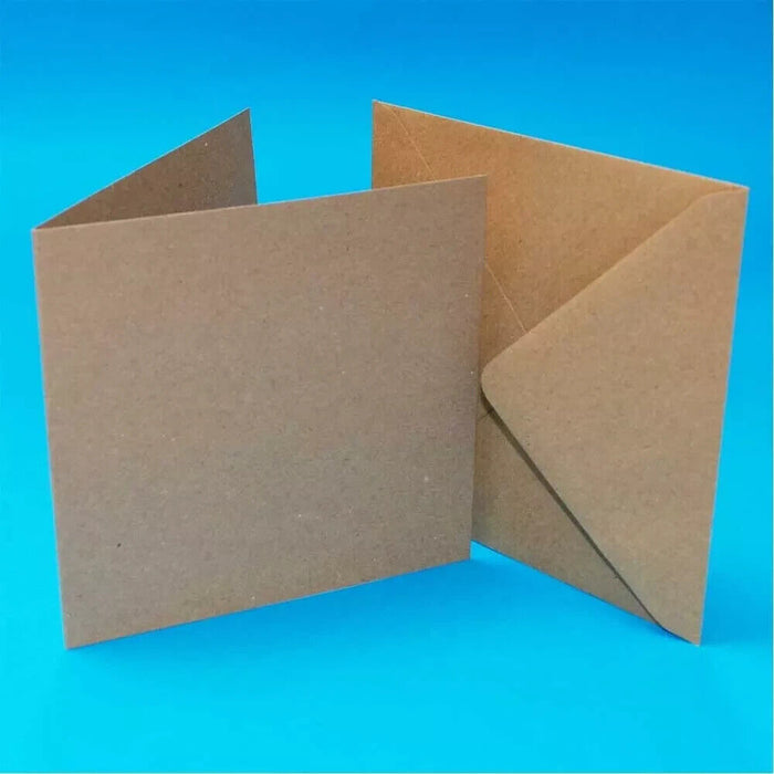 Pack 15 Blank Kraft Cards & Envelopes 280gsm Brown Recycled Square 15cm x 15cm