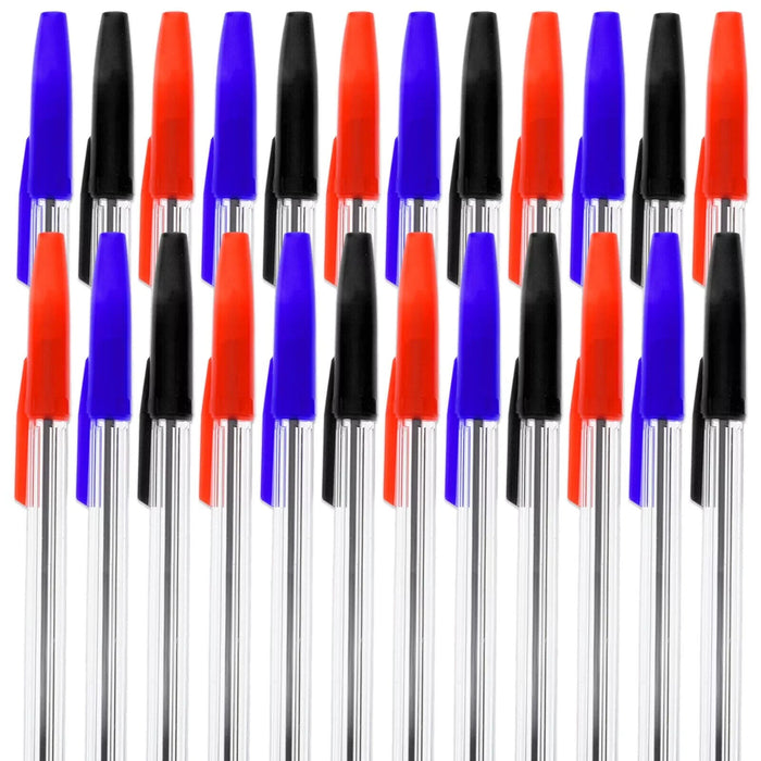 50 PACK BALLPOINT PENS Black Blue Red Ink Set Medium Nib Biro School 4x red