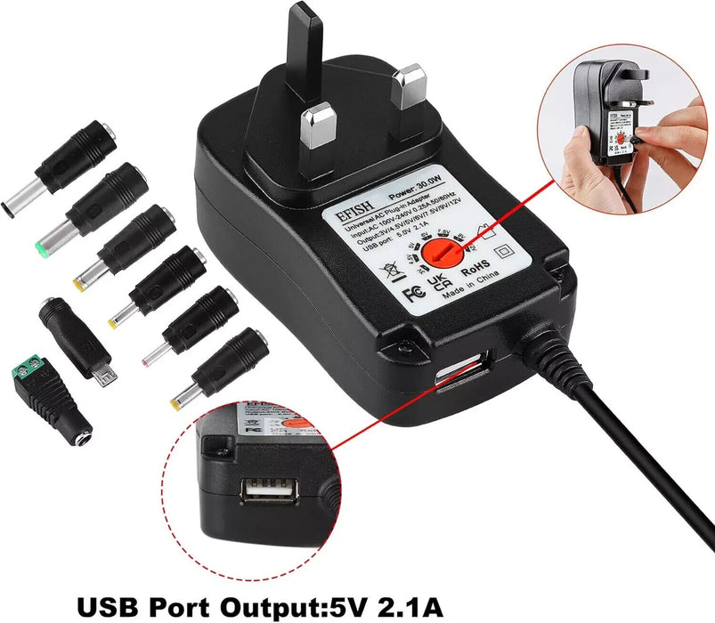 EFISH International Power Adapters Multifunctional Portable (3V-12V)2A+8Plugs