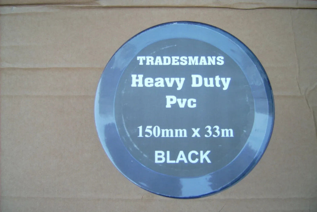 1x Roll 33m x 150mm black tradesmans heavy duty pvc joint tape, DPM, Polythene