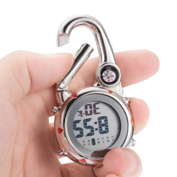 Multifunctional Alloy Clip On Band Carabiner Digital Watch Luminous For Hiker