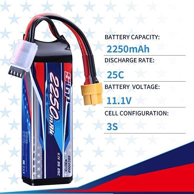 SIGP 3S Lipo Battery 2250mAh 11.1V 25C with XT60 Plug for RC Airplane Quadcopter