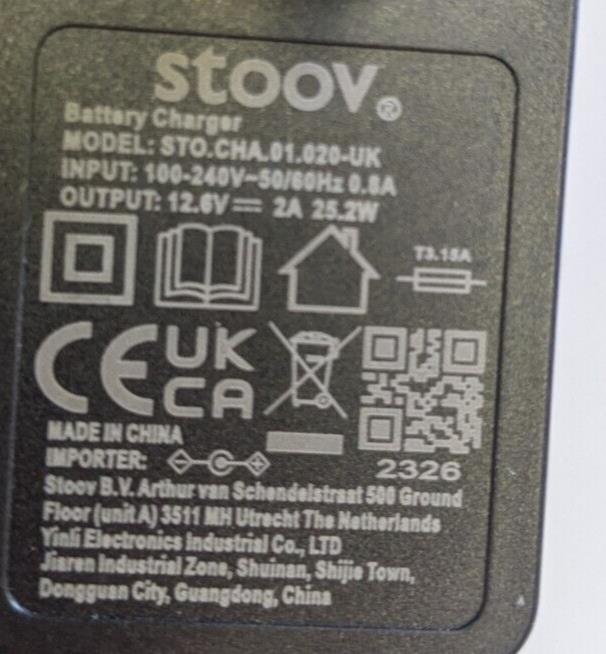 Stoov Battery Charger 100-240v 50/60hz 0.8a