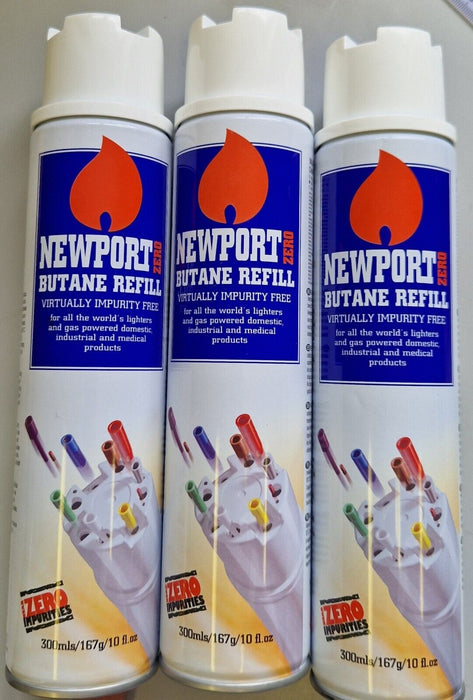 3x Newport Gas Butane Refined Lighter Zero Impurities Refill 300ml