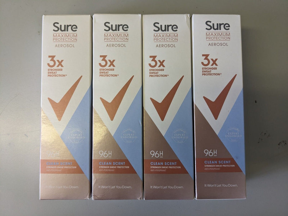 Sure Maximum Protection 96h 150ml Clean Scent Aerosol 4 Pack