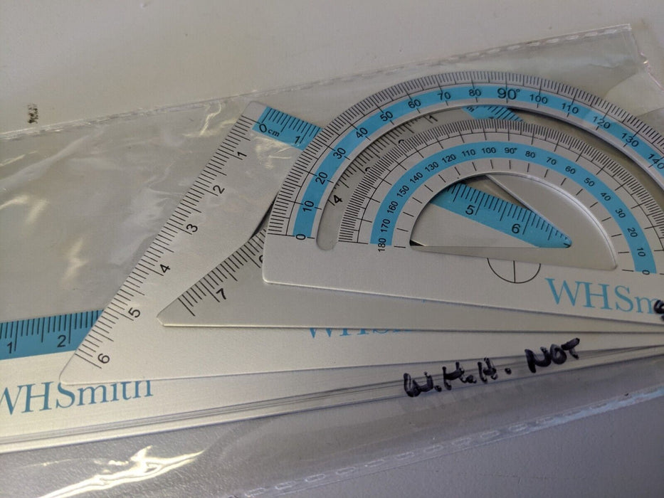 WHSmith Metal 4 Piece Geometry Set 15cm Rule 180 Protractor 45 + 60 Set Squares