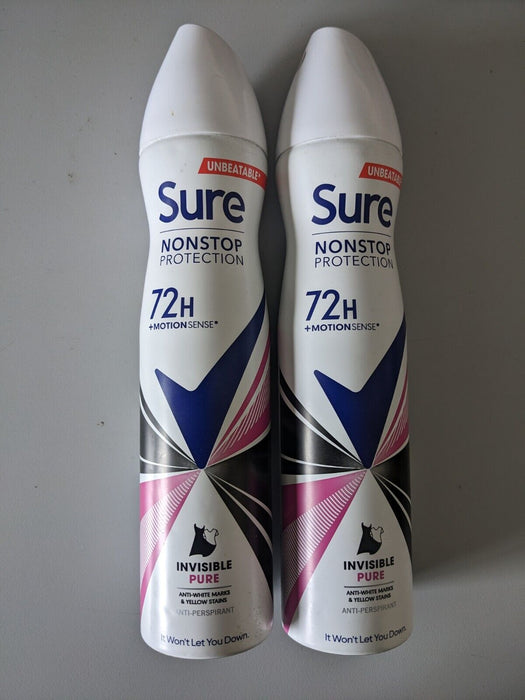 Sure Invisible Pure Anti Perspirant Aerosol 72hr protection 250ml 2 Pack