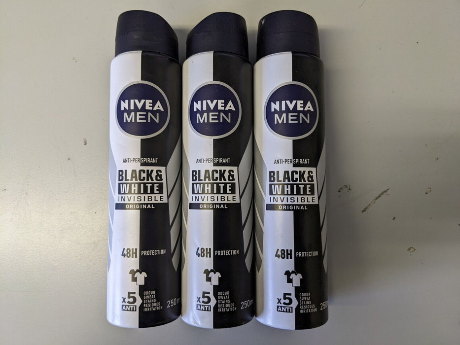 Nivea Men BLACK & WHITE Original Invisible Anti Perspirant Spray 250ml 3 Pack