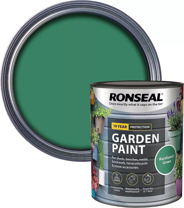 Ronseal Garden Paint Metal Wood Brick Stone Furniture Pot 750ml Rainforest Green