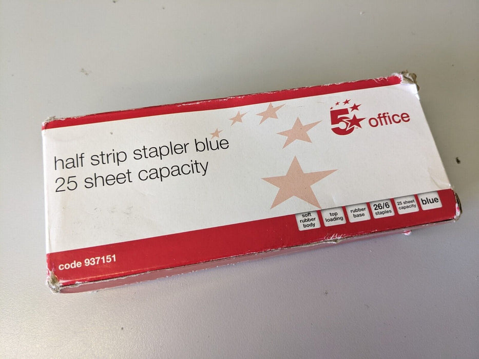 5 Star Office Half Strip Stapler Top Loading Blue