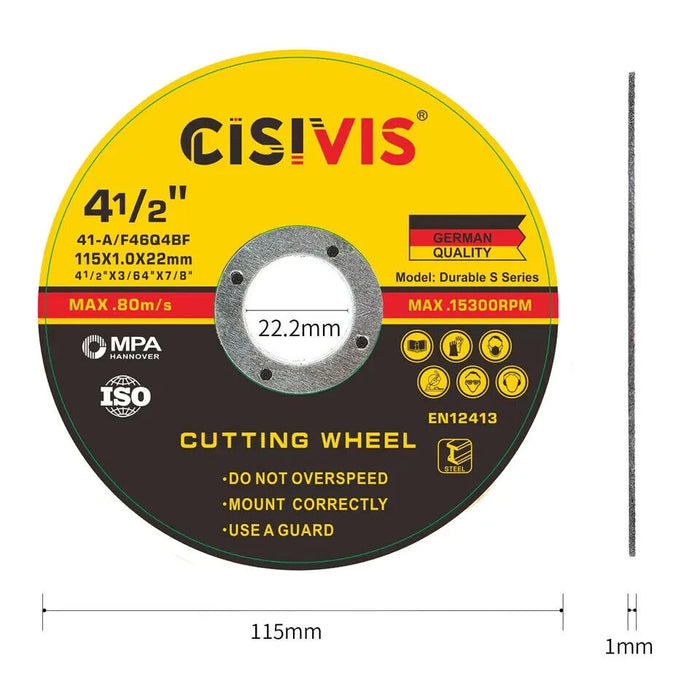 Cisivis(4.5") 115mm x 1mm x 22.2mm Thin Stainless Steel Metal Cutting Discs x 25