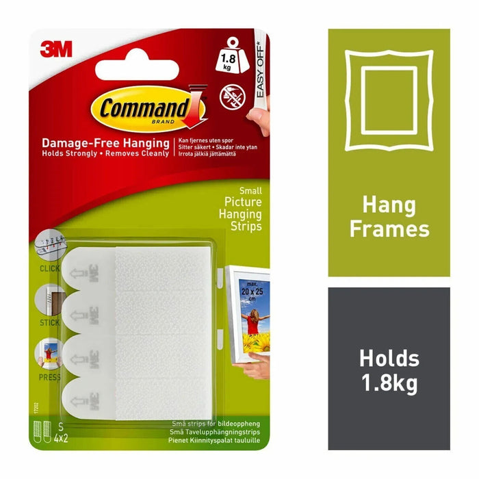 3M Command Stick Strips STRONG Picture Frame Hanging SMALL (8 Strips 4 Pairs)