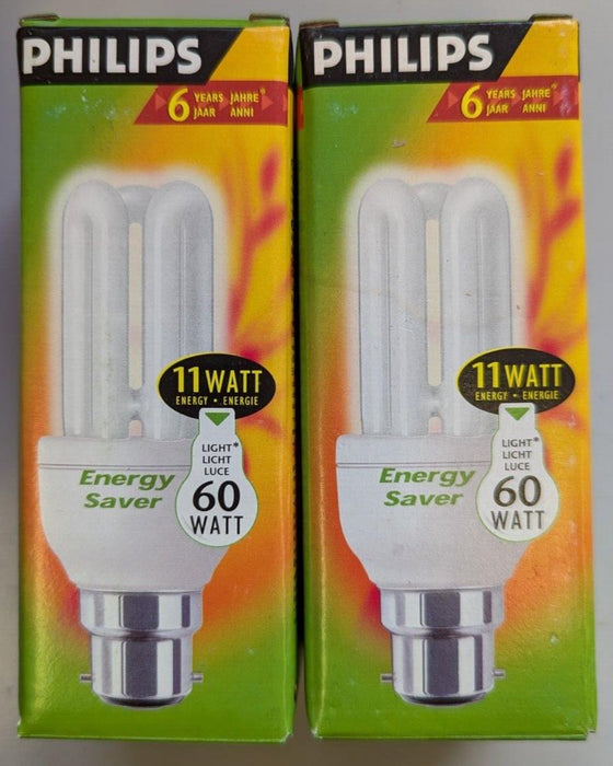 Pack of 2 Philips 11 Watt Energy - 60 Watt Light - Energy Saver