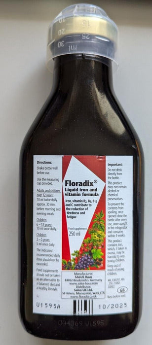 Floradix Liquid Iron and Vitamin Formula Contains Gluten 250ml