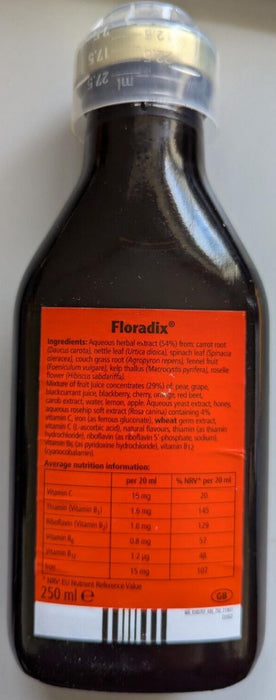 Floradix Liquid Iron and Vitamin Formula Contains Gluten 250ml