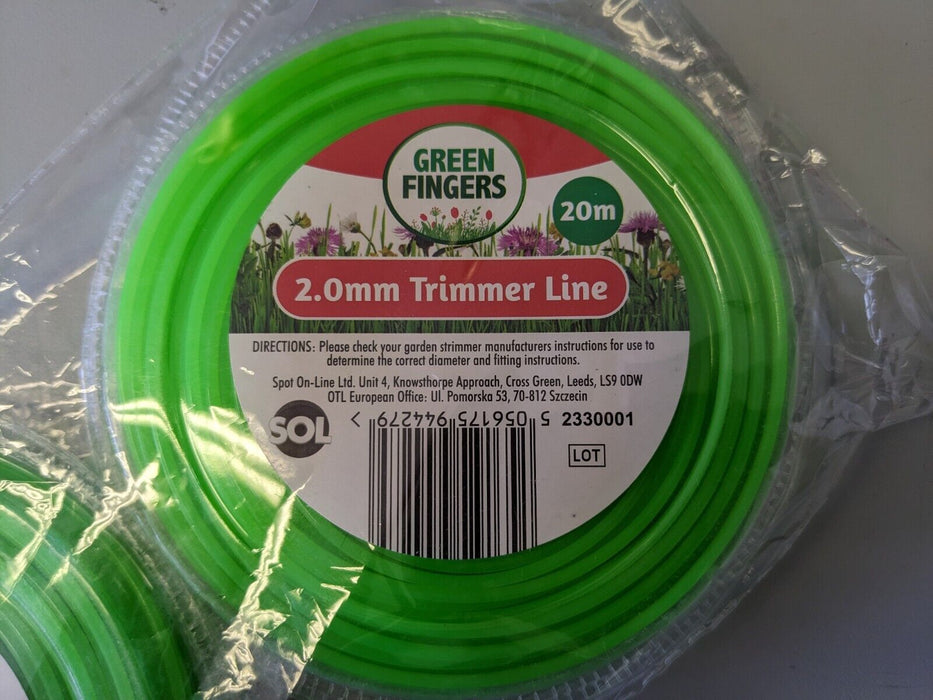 Green Fingers 2mm Garden Strimmer Trimmer Line 20m GREEN x2