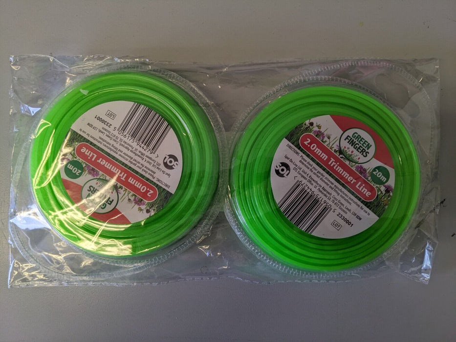 Green Fingers 2mm Garden Strimmer Trimmer Line 20m GREEN x2