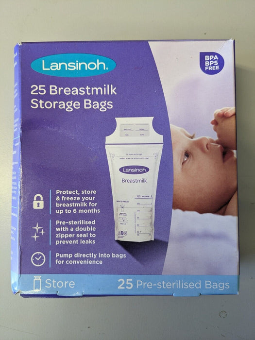 Lansinoh 25 Breast Milk Storage Bags Pouches for Fridge or Freezer