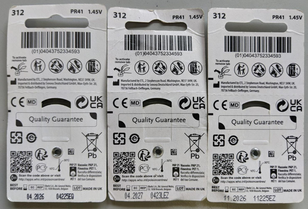 18 cells , AudioNova Hearing Aid Batteries ( 3Pack ) Size 312