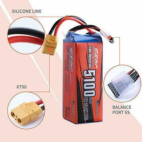 SUNPADOW 6S Lipo Battery 60C 22.2V 5100mAh with XT90 Plug for RC Airplane