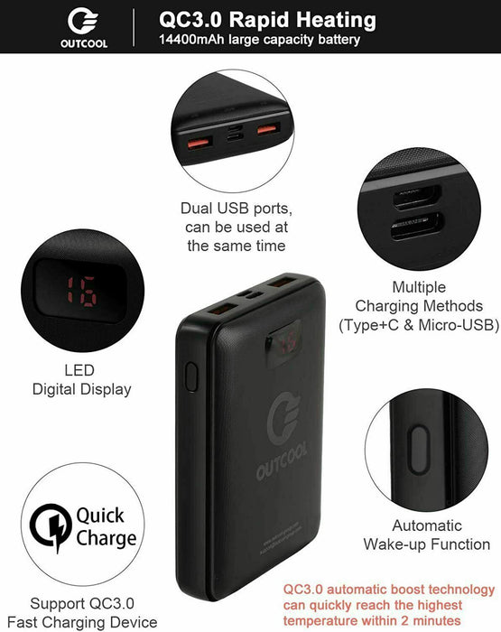 OUTCOOL Battery Heated Vest Slim Fit Fleece (Type:YJ-524A-WV-US) Battery ONLY