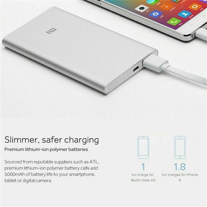Genuine Xiaomi Mi Power Bank 5000mAh Slim Universal USB External Battery Charger