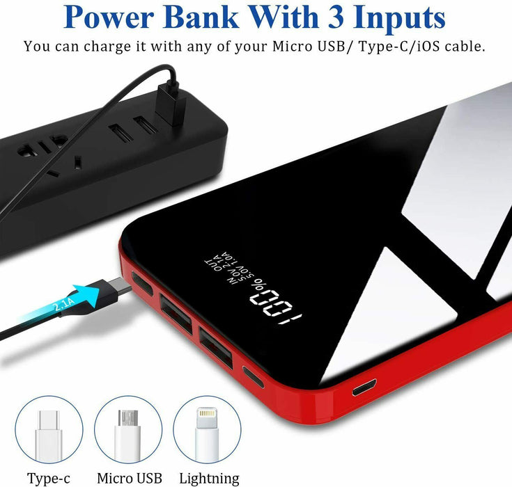 26800mAh Portable Charger with 3 Inputs & 2 USB Outputs High-Speed Battery Pack