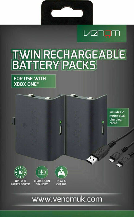Venom Xbox One Controller Rechargeable Battery Twin Pack - Black - VS2850
