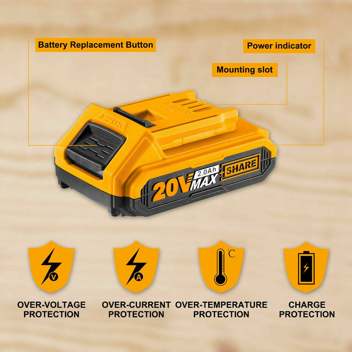 INGCO 20V 2.0Ah Lithium-Ion Battery Pack（Charger not included）FBLI2001