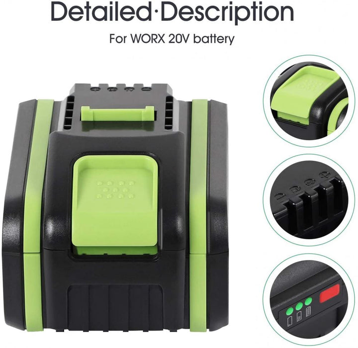 Jialitt 20V 5.0Ah Replacement Battery for Worx WA3551 WA3551.1 WA3553...