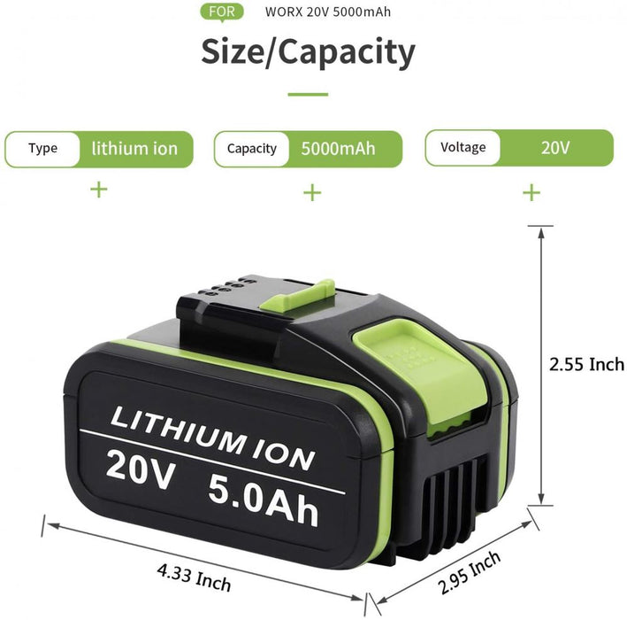 Jialitt 20V 5.0Ah Replacement Battery for Worx WA3551 WA3551.1 WA3553...