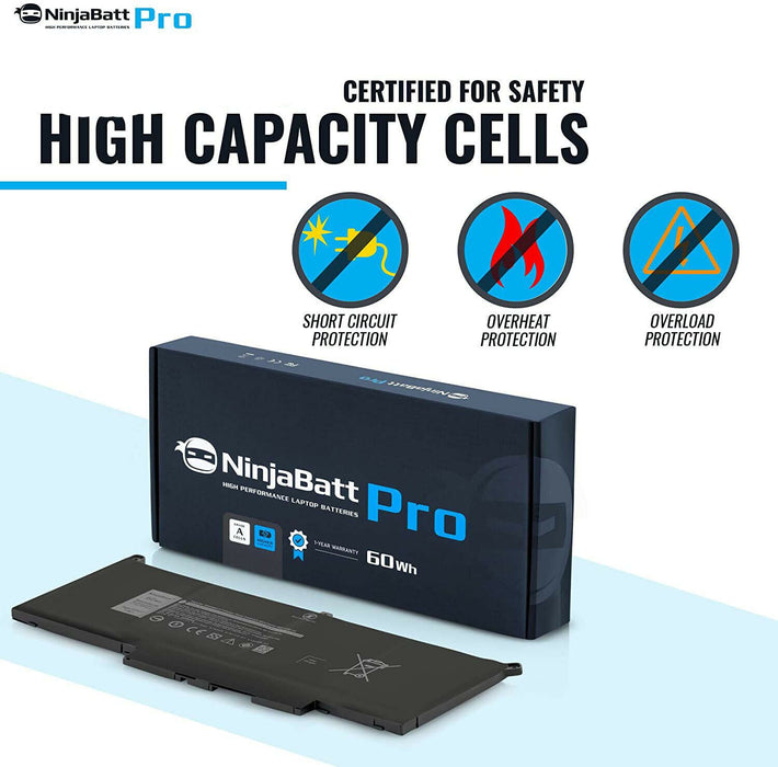 Ninjabatt F3YGT Battery For Dell Latitude 7000 E7280 E7480 7390  DM3WC MYJ96