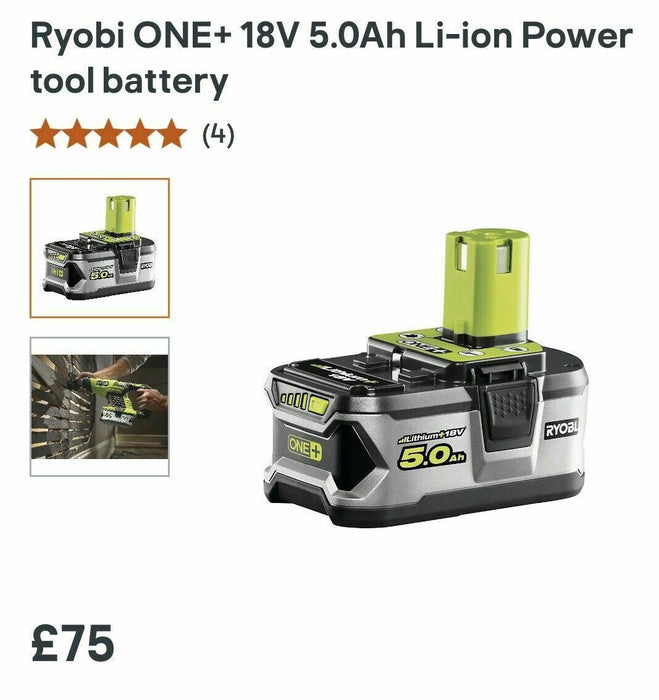 Ryobi RB18L50 ONE+ Lithium+ 5.0Ah Battery, 18 V Original