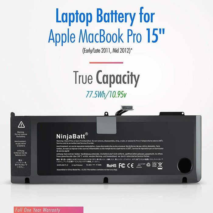 NinjaBatt Battery A1286 A1382 for Apple MacBook Pro 15" Early/Late 2011 2012