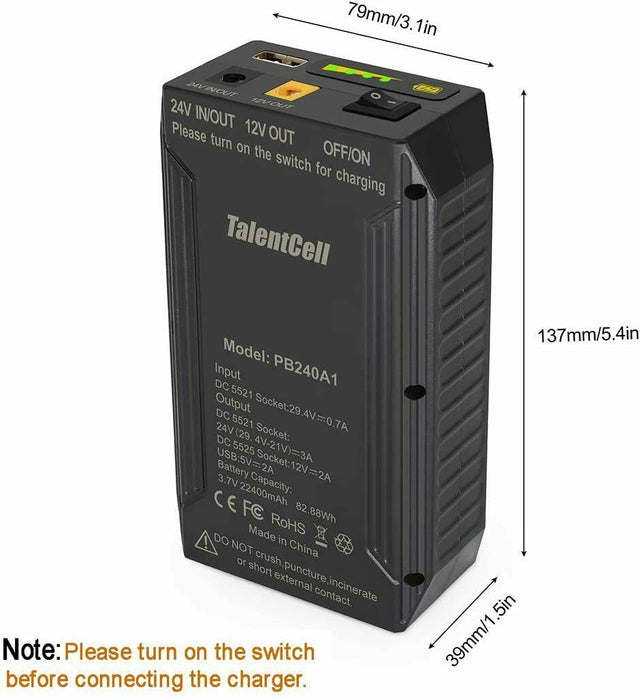 TalentCell PB240A1 Rechargeable 82.88Wh Lithium ion Battery Pack with 3 Port Out