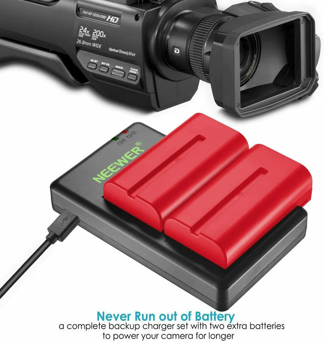 Neewer NP F550 Battery Charger Set for Sony 2-Pack Replacement 2600mAh