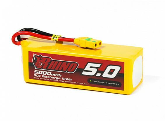 Rhino 5000mAh 6S 50C Lipo Battery Pack w/XT90