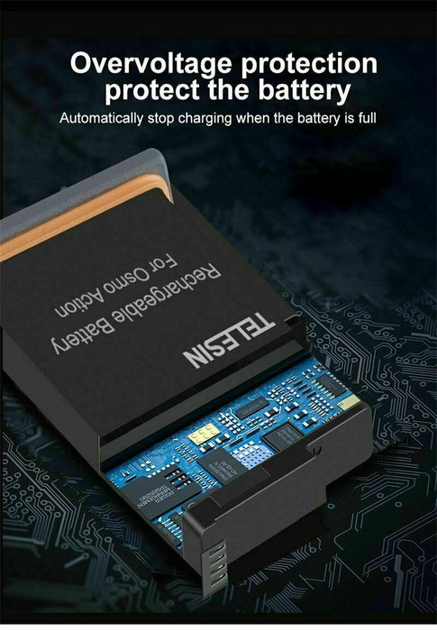 TELESIN 3 Slots Battery Charger with 3 Batteries for DJI Osmo Action Camera