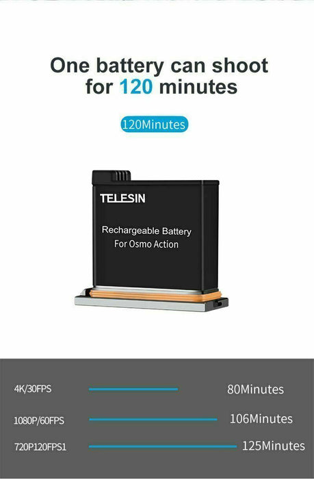 TELESIN 3 Slots Battery Charger with 3 Batteries for DJI Osmo Action Camera
